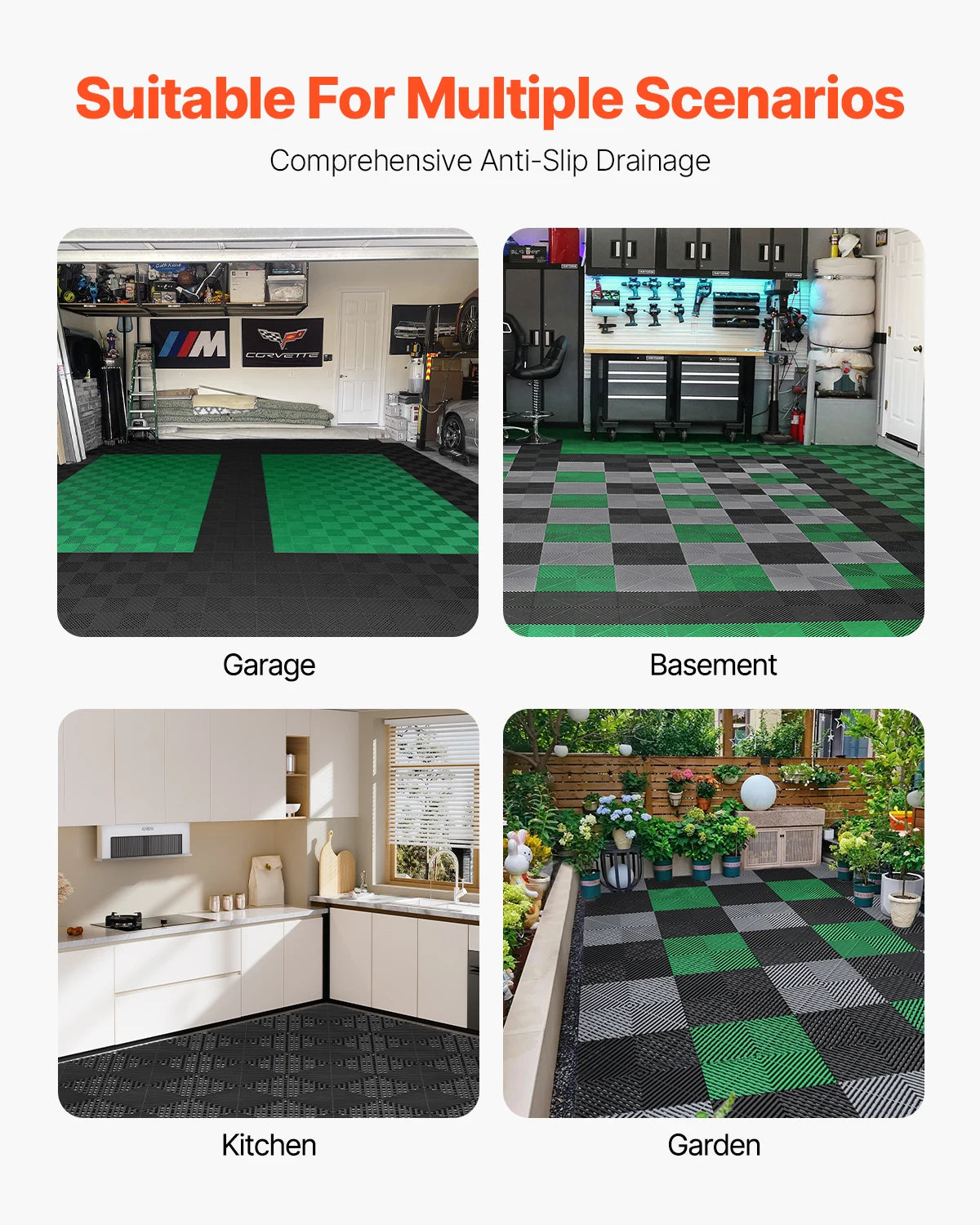Interlocking Drainage Floor Tiles 12x12in Non-Slip Modular Mat Set