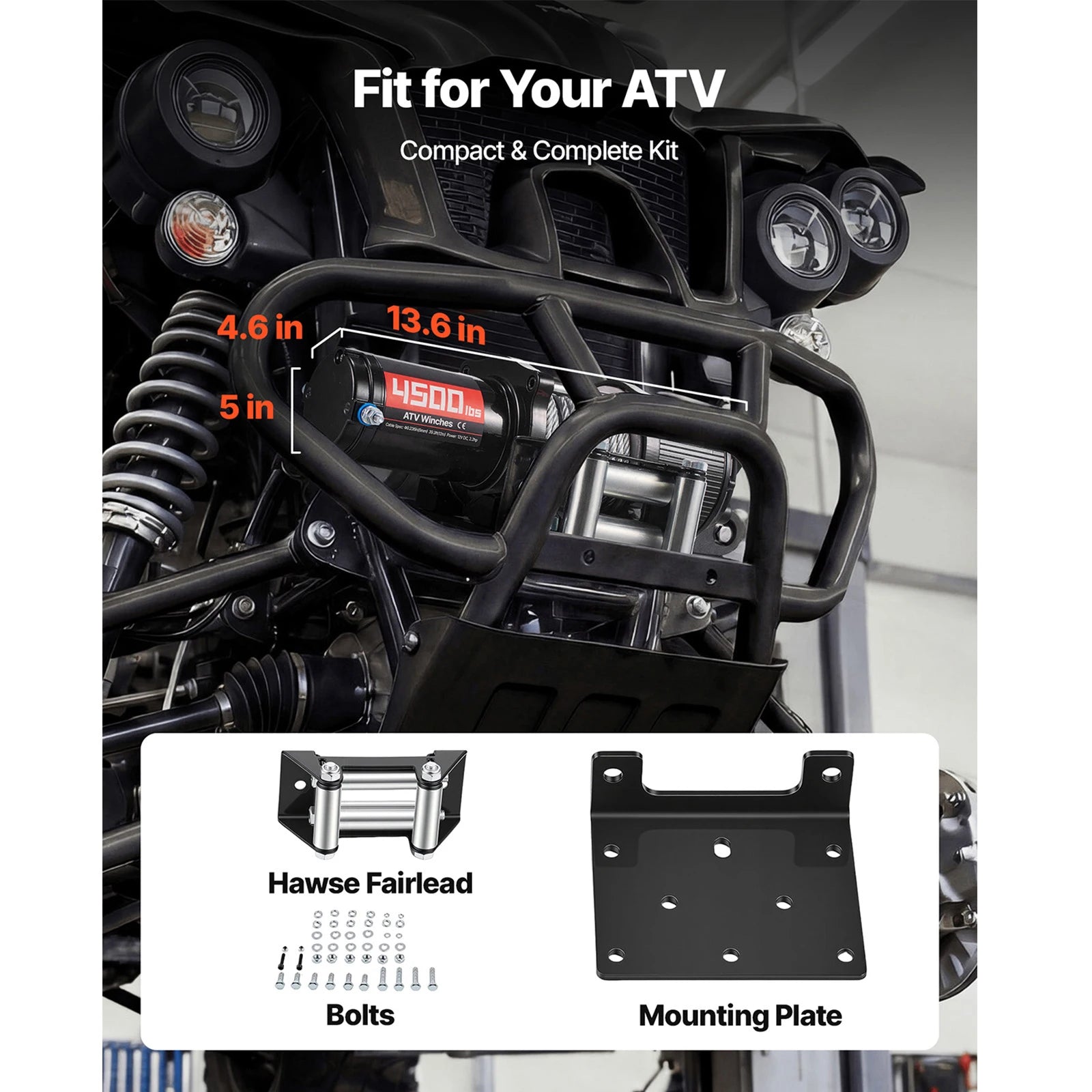 4500LBS 12V ATV/UTV Electric Winch with Steel Cable & Remote Control