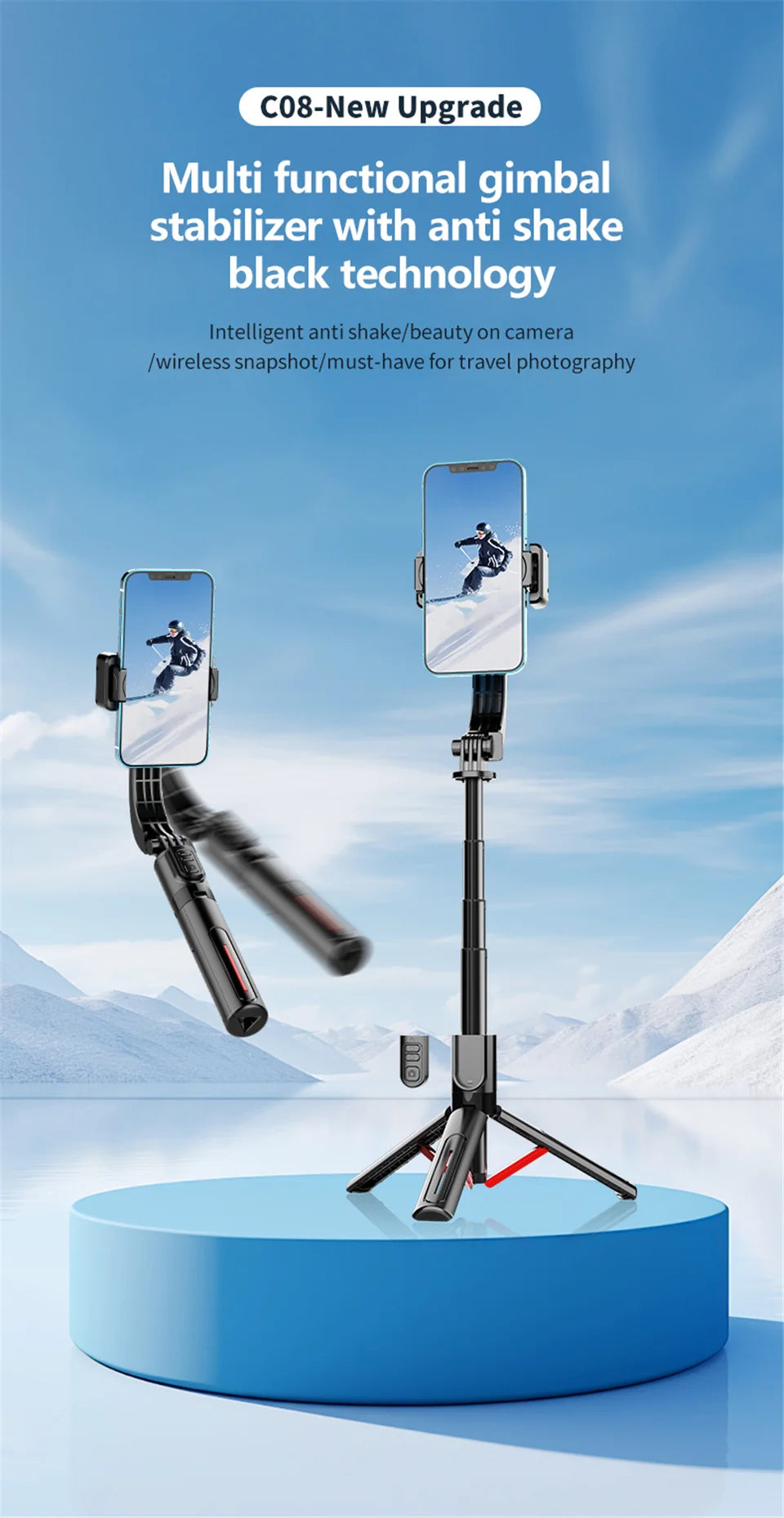 Mobile Video Stabilizer Bluetooth Selfie Stick Tripod