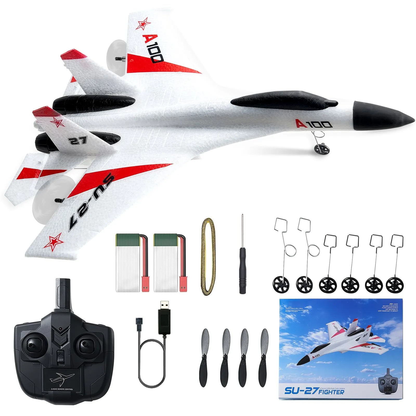 Avion télécommandé RC planeur 4 canaux avec 2 batteries