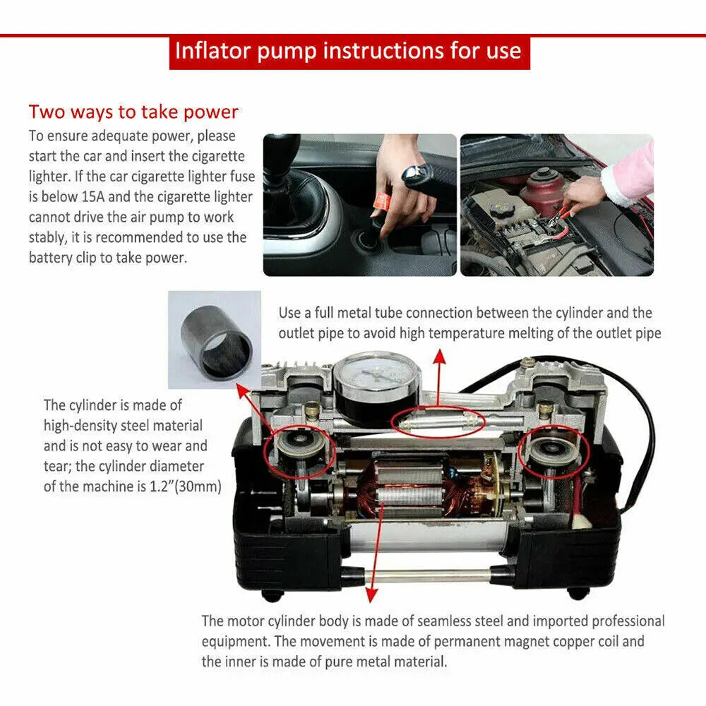 Kannettava auton ilmakompressori 12V korkeapaineinen rengaspumppu