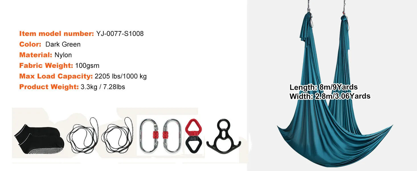 Kit Amaca da Yoga Aereo – Set in Nylon Seta da 8,7 a 11 Yard