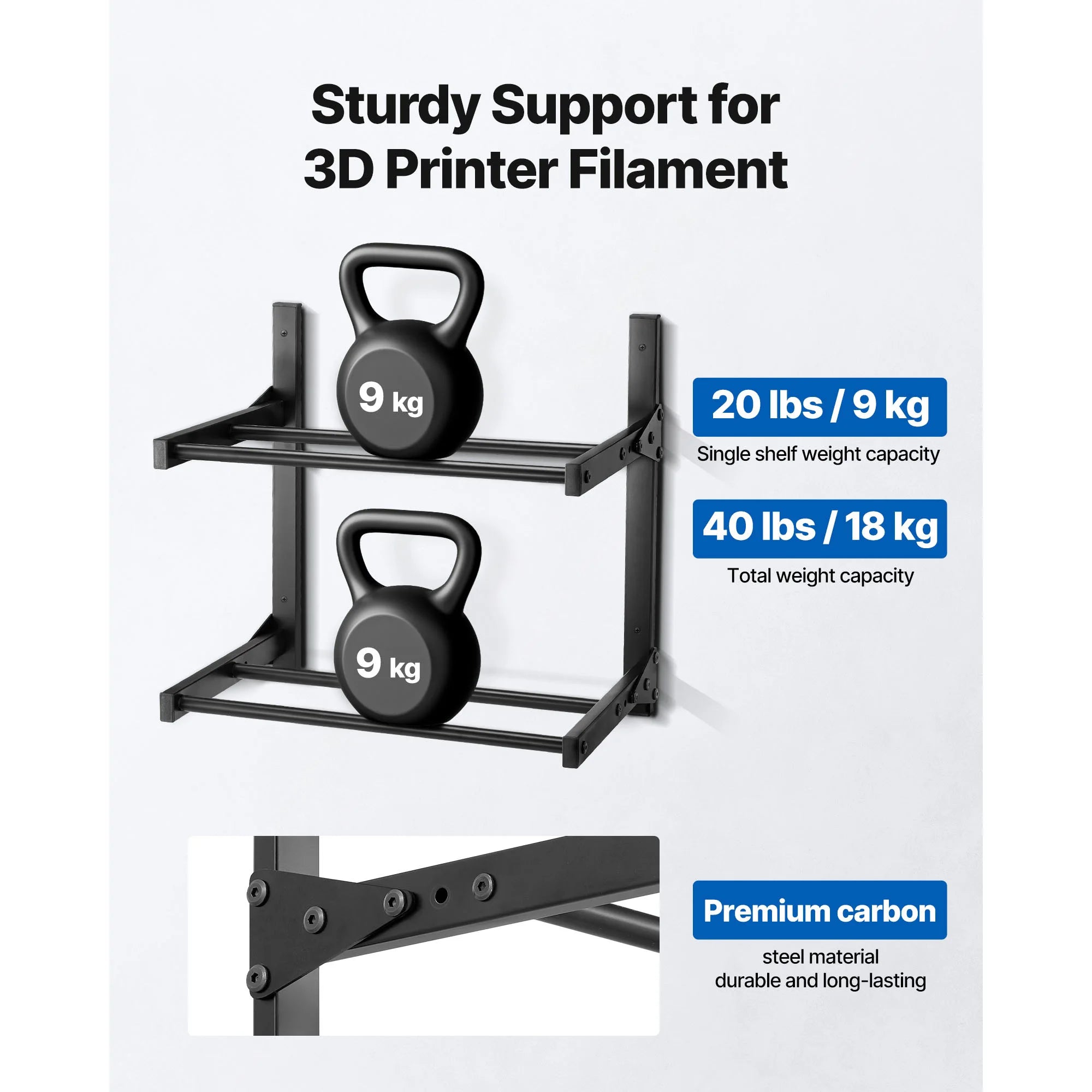 2-Tier Wall Mounted Filament Storage Rack for 3D Printer Spools
