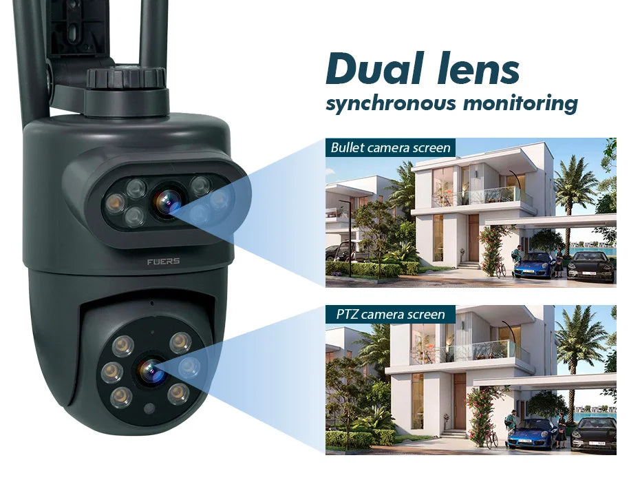 Dual Lens 10MP WiFi Security Camera with Auto Tracking & Night Vision