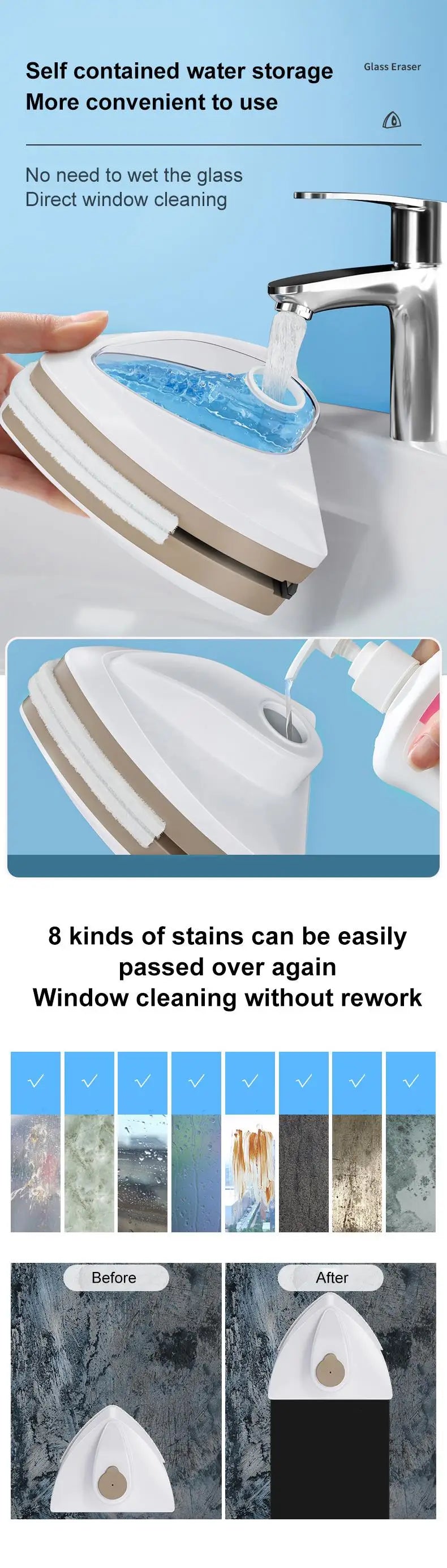 Magnetic Window Cleaner Brush Double-Side Automatic Water Discharge Wiper Glass Window Brush Cleaning Household Tools Cleaning