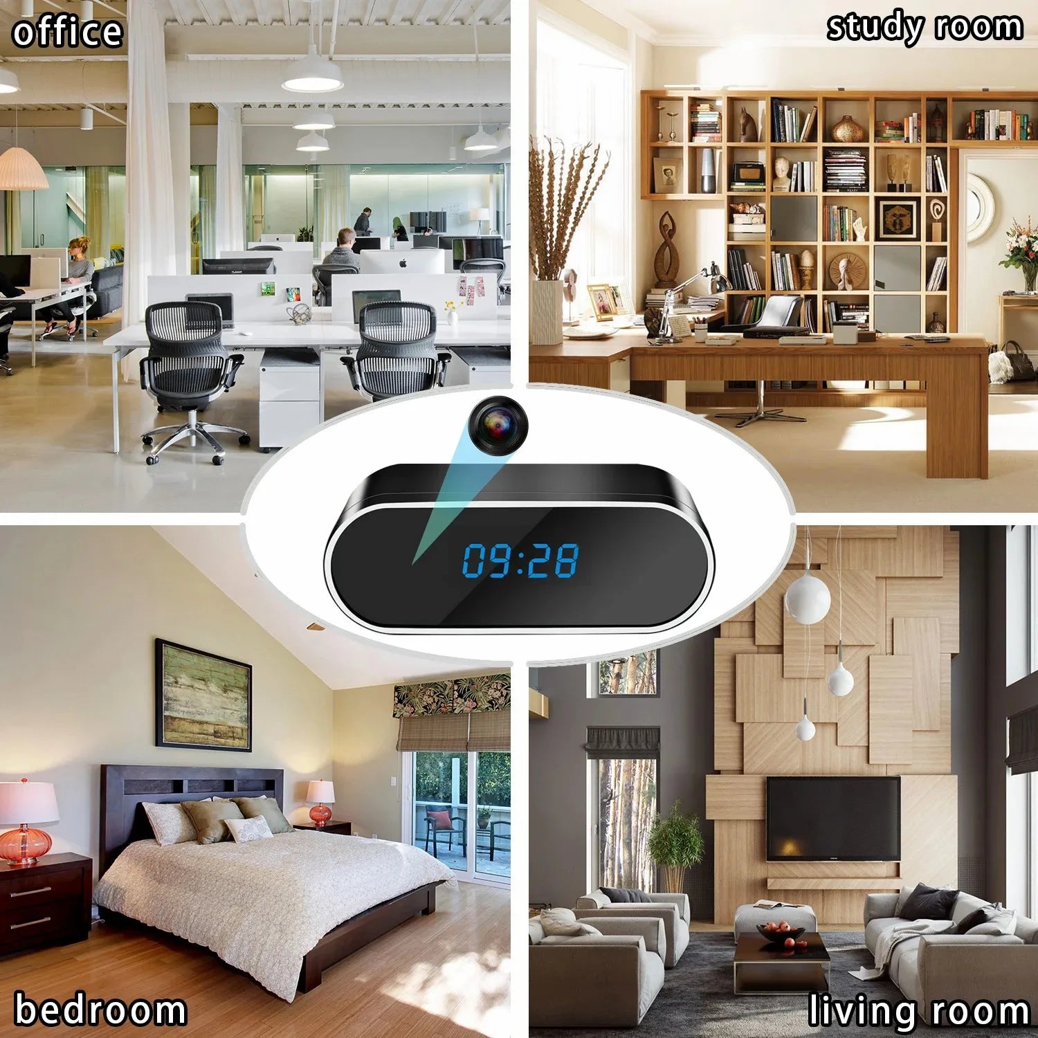 Caméra Horloge WiFi 1080P avec Vision Nocturne et Alertes de Mouvement