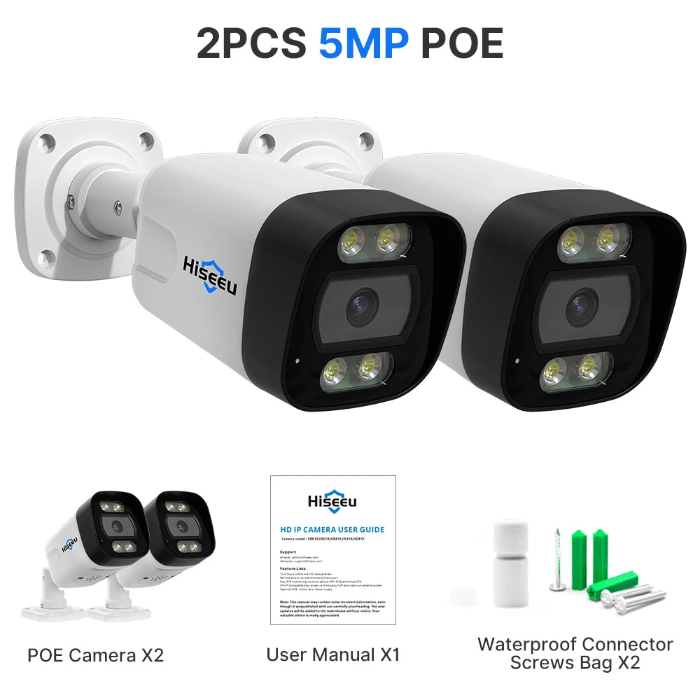 Hiseeu 4K 8MP 5MP POE IP Camera Outdoor H.265 Onvif CCTV Color Night Vision Home Security Camera XMEye Pro