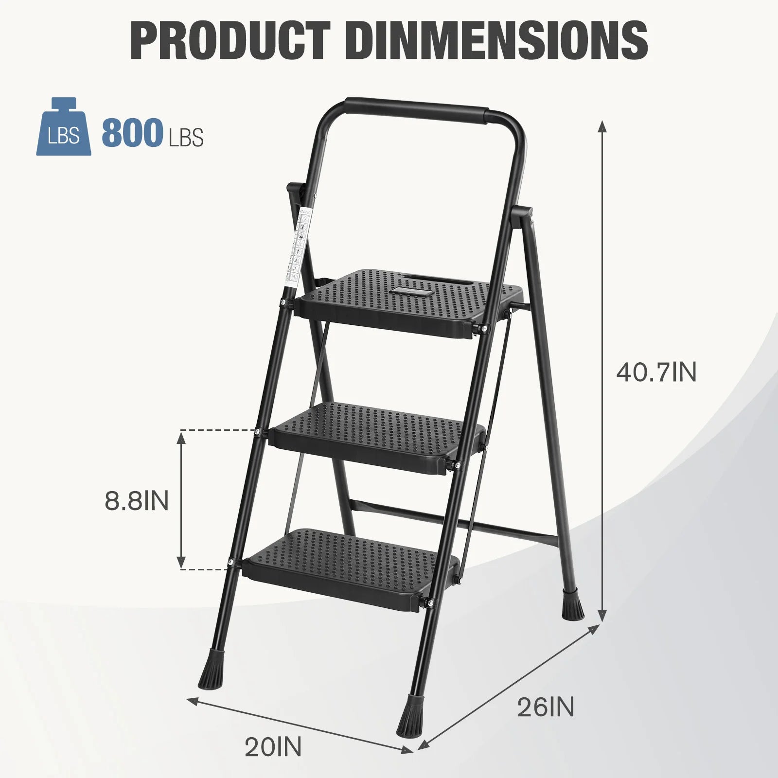 Folding 2-Step Ladder Stool with Anti-Slip Pedals 800 lb Capacity