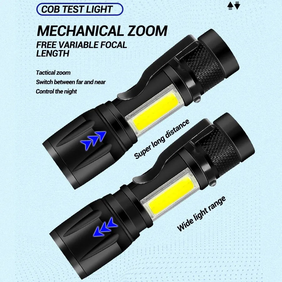 Lampe torche rechargeable mini avec mise au point réglable et lumière latérale
