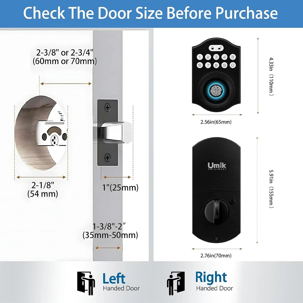 Bluetooth Smart Deadbolt Lock with Fingerprint Passcode App Remote Temporary Code Auto Lock Keyless Entry Front Door Lock for House Airbnb