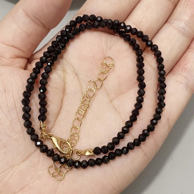 Trendy 3mm Black Clear Beads Chain Short Choker Necklace Female Jewelry Women Sweet Necklaces Bijoux Femme Ladies Party Gift