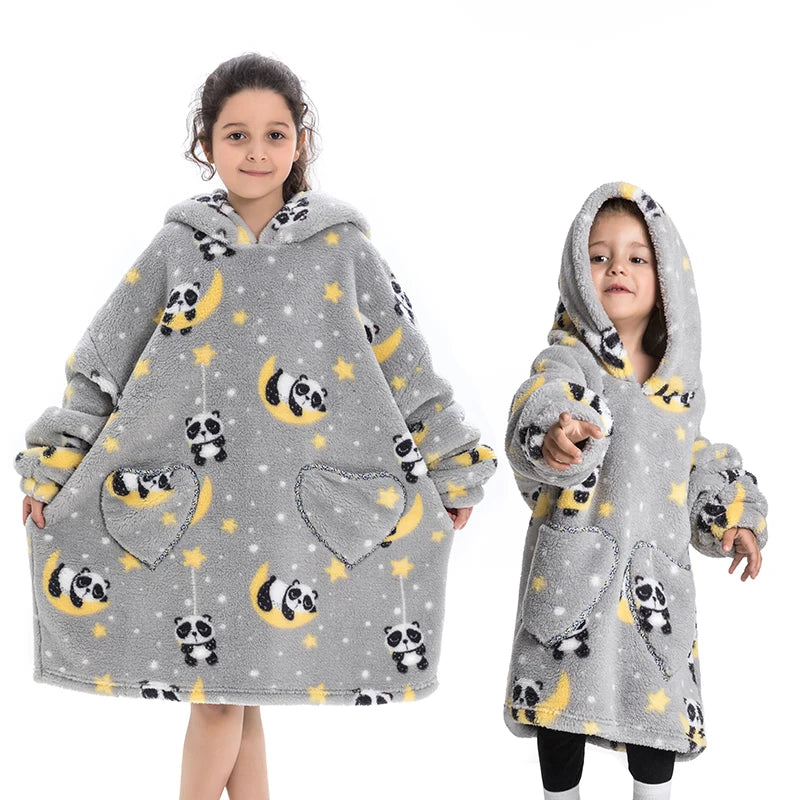 Girls Winter Clothes Flannel Thick Hoodies Super Warm Children's Sweaters Kids Hooded Loose Clothing Homewear Wearable Blankets