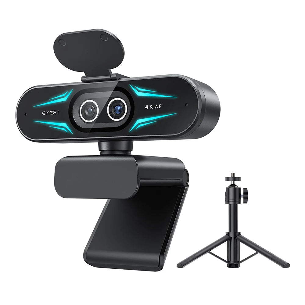 4K Webcam with Autofocus, Dual Mics & RGB Light for Streaming