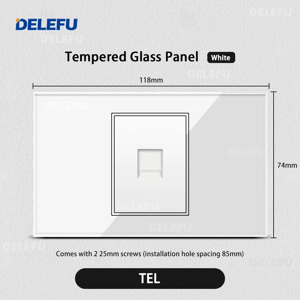 DELEFU White Tempered Glass Italy USB TypeC Fast Charging Wall Socket Schuko Tuya Wifi Smart Switch Sat TV Tel Doorbell Chile