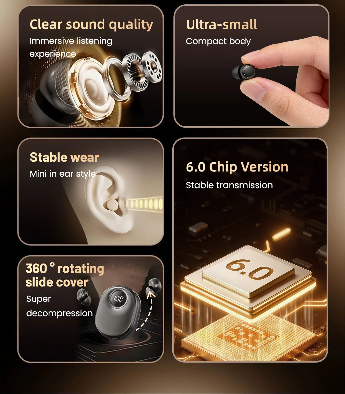 Mini Invisible Wireless Bluetooth Earbuds for Small Ears