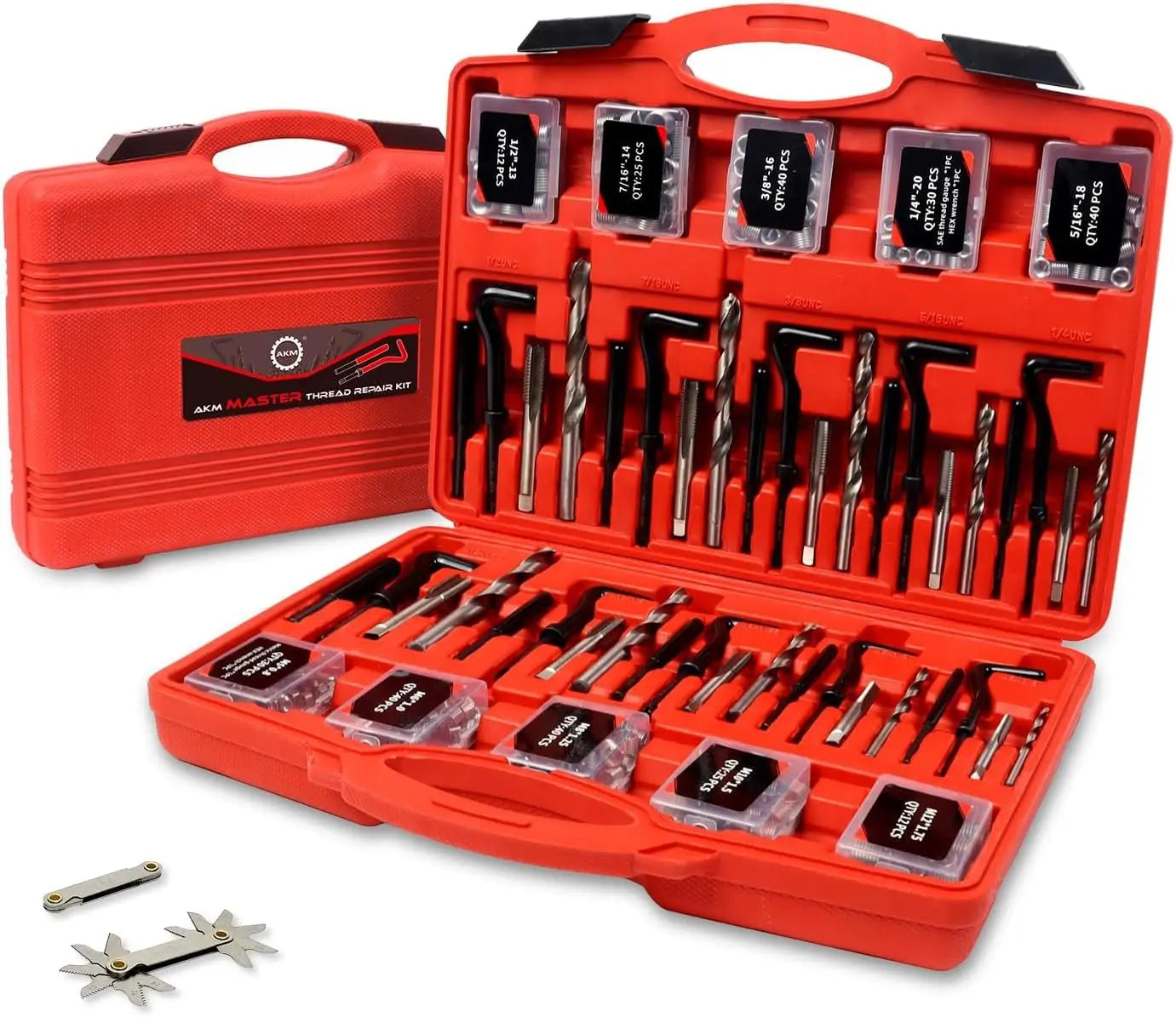 HSS Helicoil Thread Repair Kit SAE and Metric with Thread Gauge