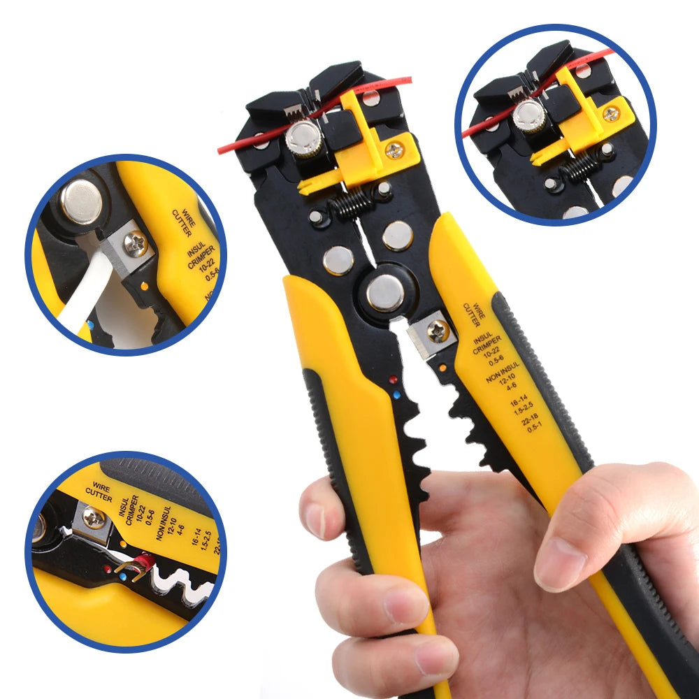 Adjustable Wire Stripping, Cutting and Crimping Pliers