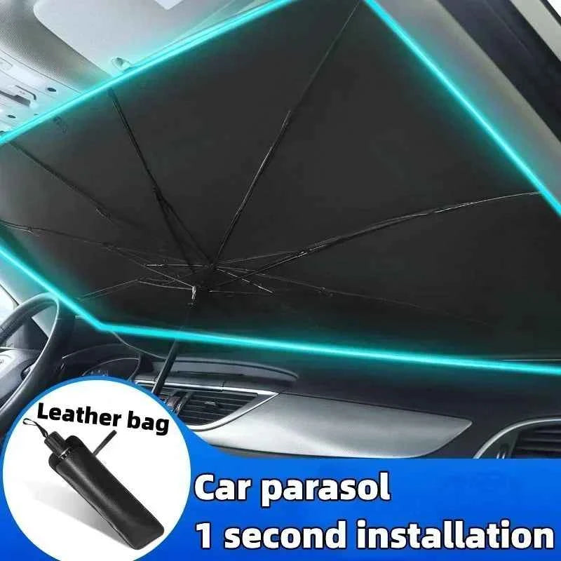 Foldable Umbrella-Style Windshield Sunshade