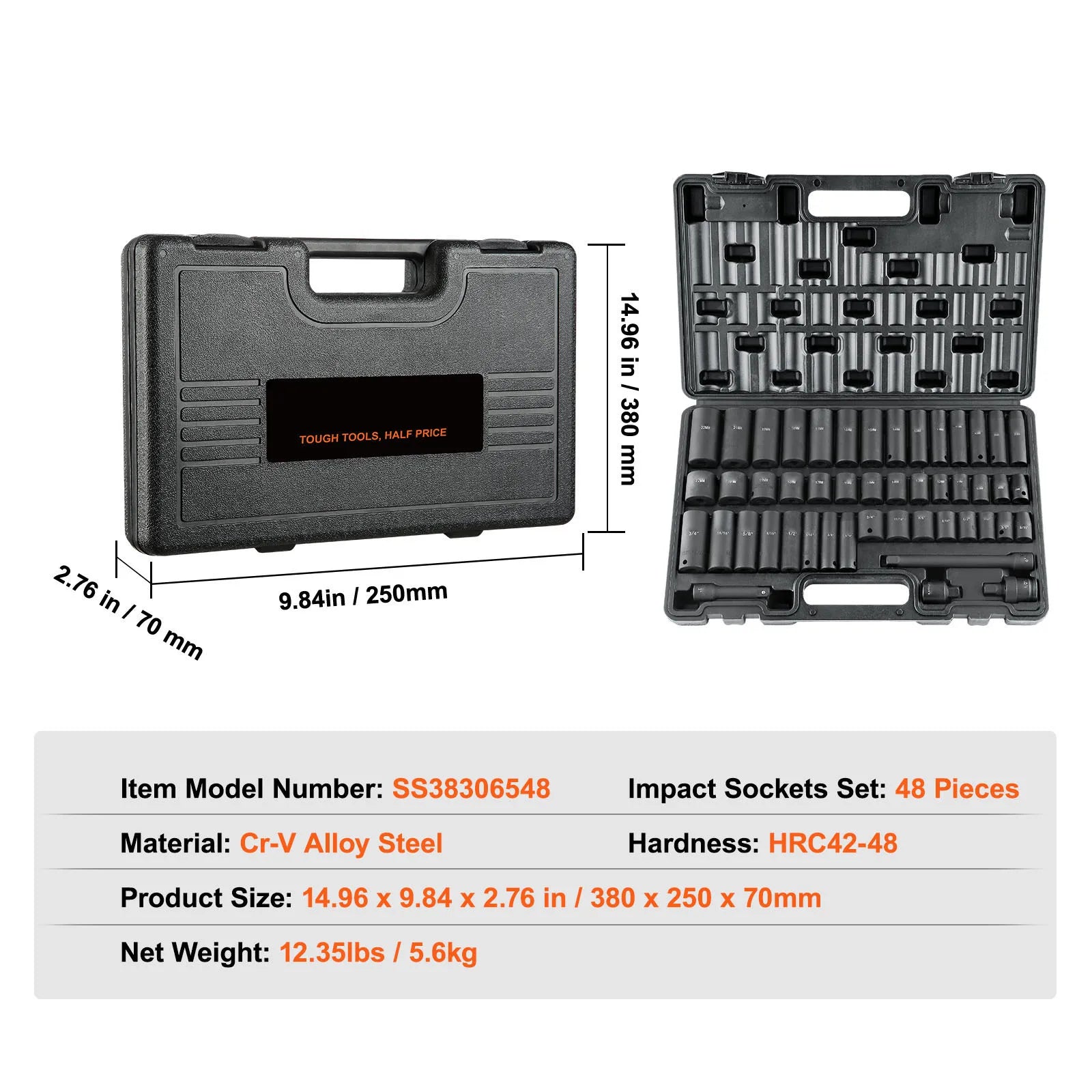 Set udarnih nasadnih ključeva 1/2'' pogon SAE i metrički, duboki/standardni 26–65 komada