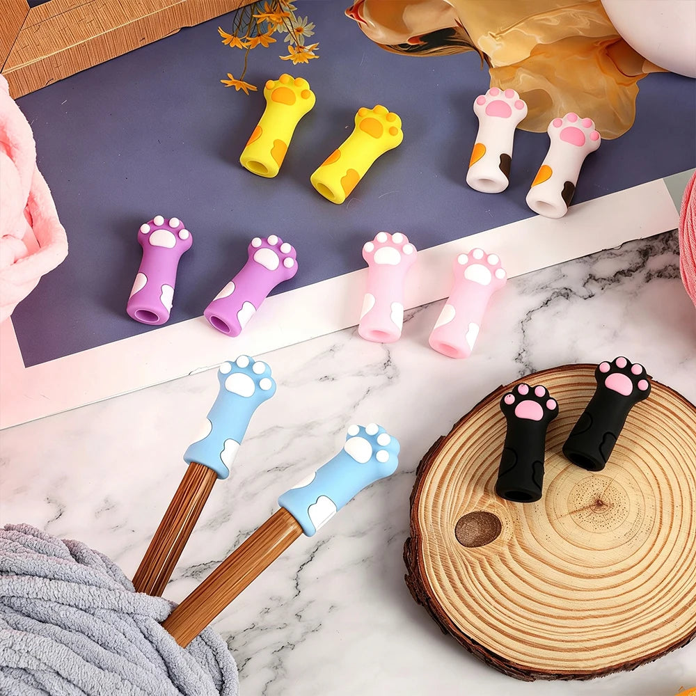 Capuchones de punto para agujas de tejer con forma de pata de gato de silicona