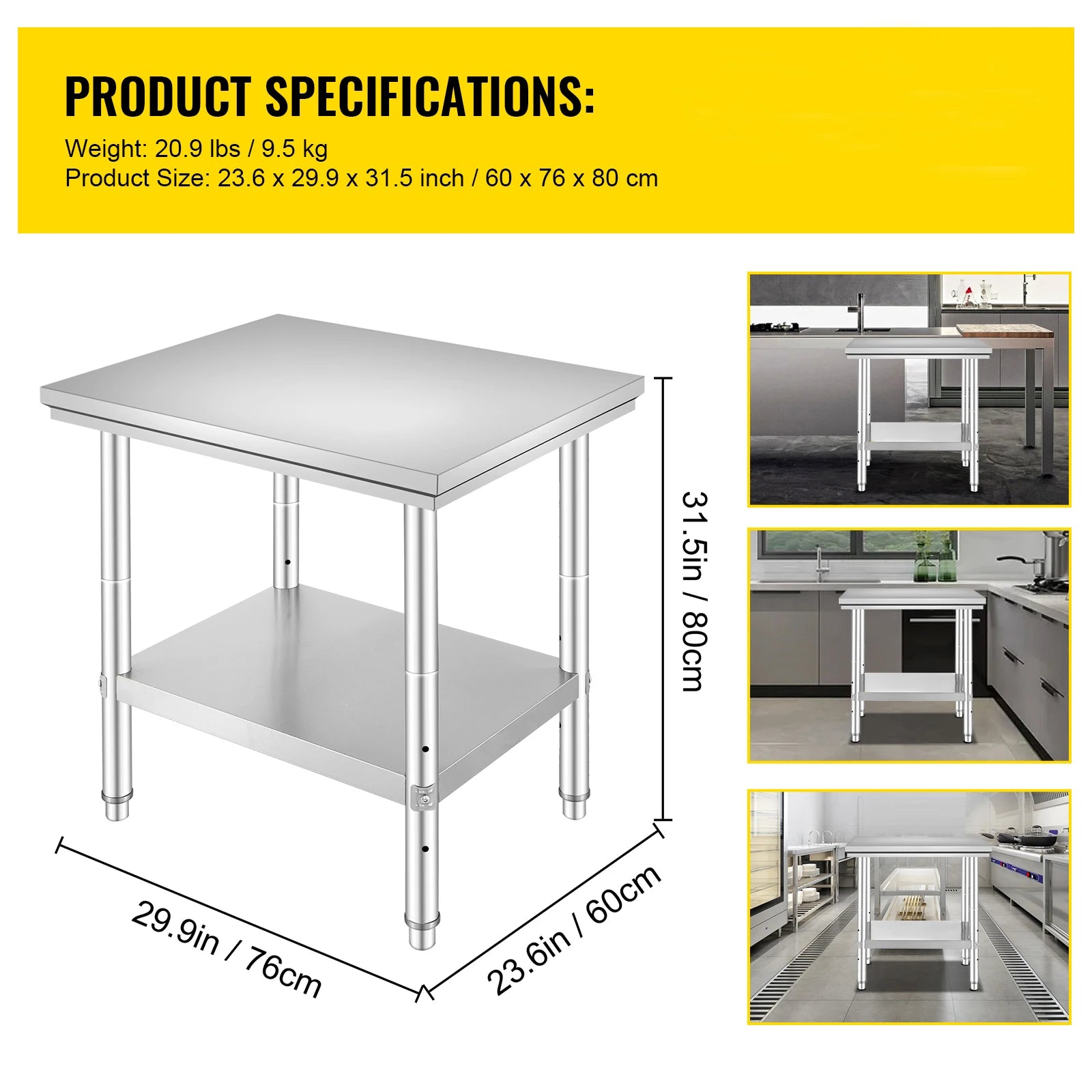 Stainless Steel Work Table with Adjustable Shelf Heavy Duty Prep Station