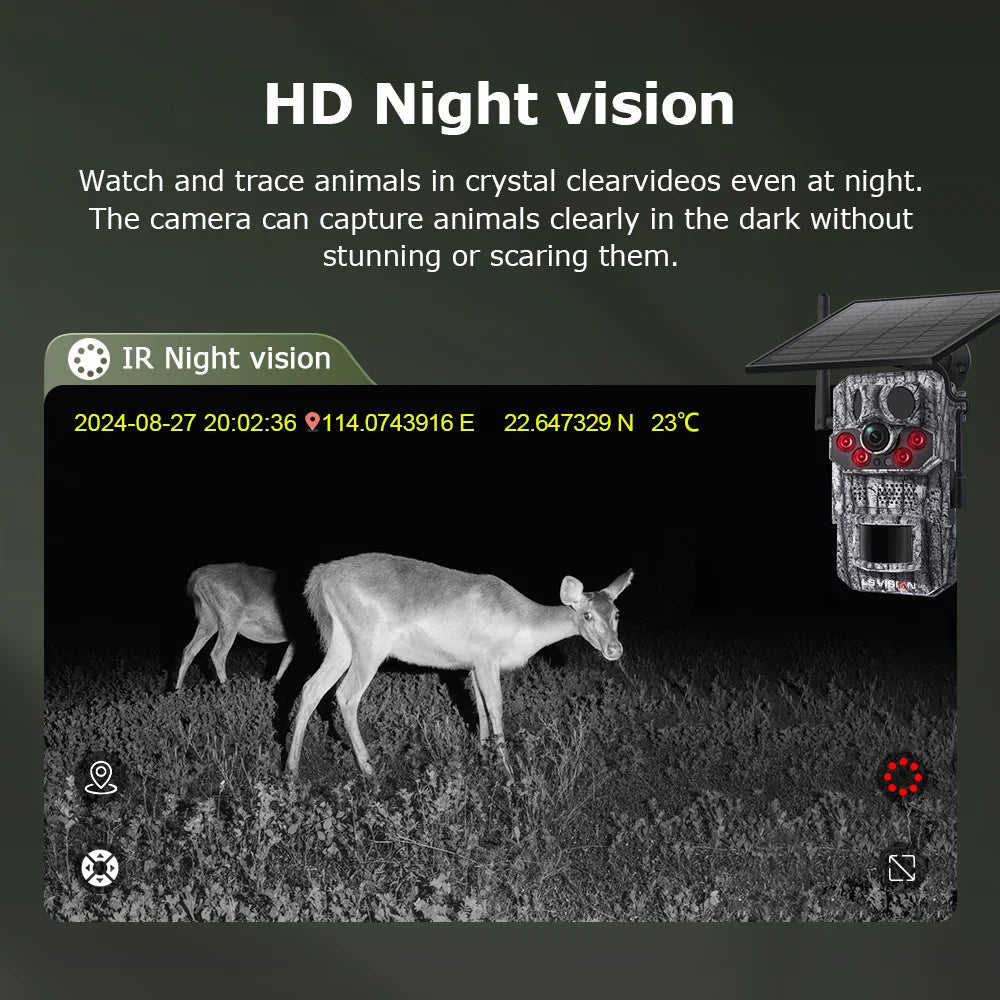 5MP 4G Solar Trail Camera with GPS, 3 PIR Sensors, 125° Detection, 0.2s Trigger, 940nm IR, IP66 Waterproof