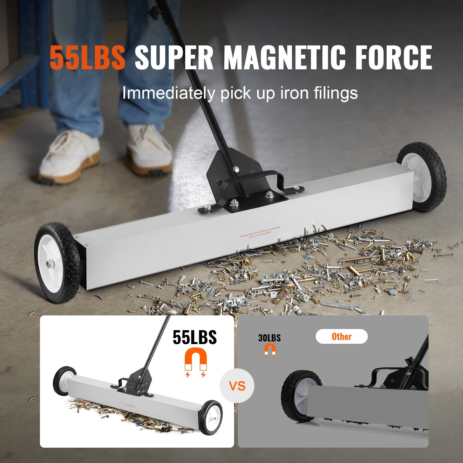 36-Inch Rolling Magnetic Sweeper with Wheels and Adjustable Handle