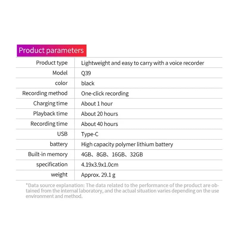 64GB Mini Voice Recorder 4GB 8GB 16GB HD Noise Reduction Audio Record Activated Portable Dictaphone Support OTG MP3 Player