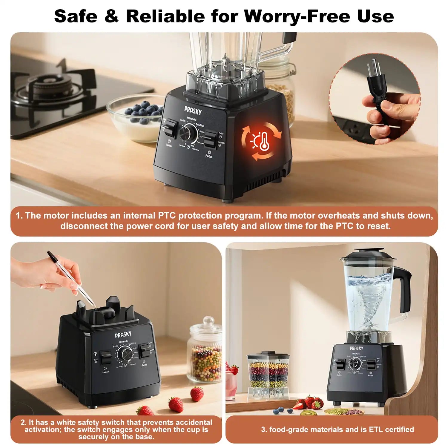 PRASKY 2400W Blender and Grinder Combo 25000RPM Powerful Kitchen 68oz BPA Free 2 Containers Professional Blenders Ice Crushing