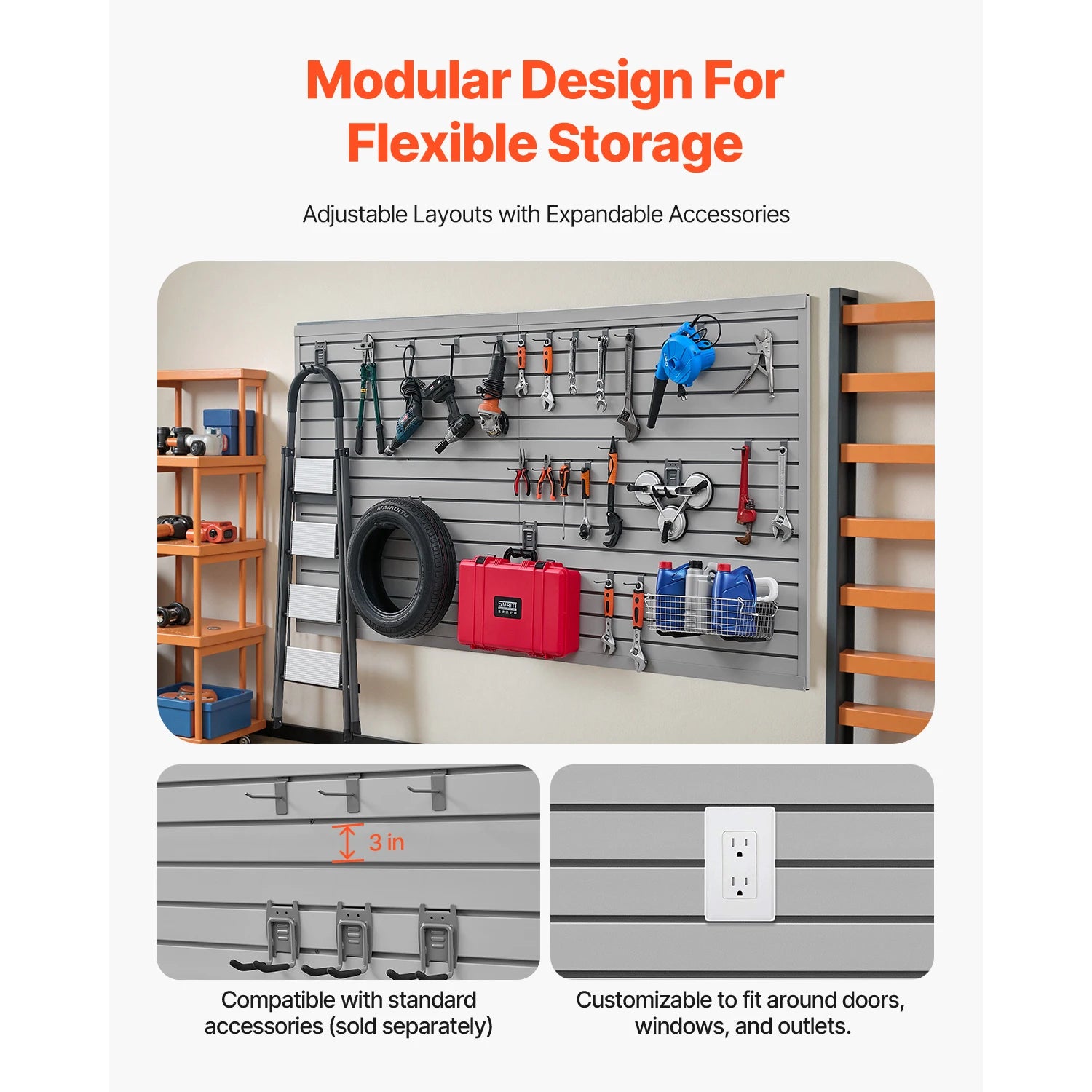 8x4 Ft PVC Slatwall Panels with Accessories for Garage Storage