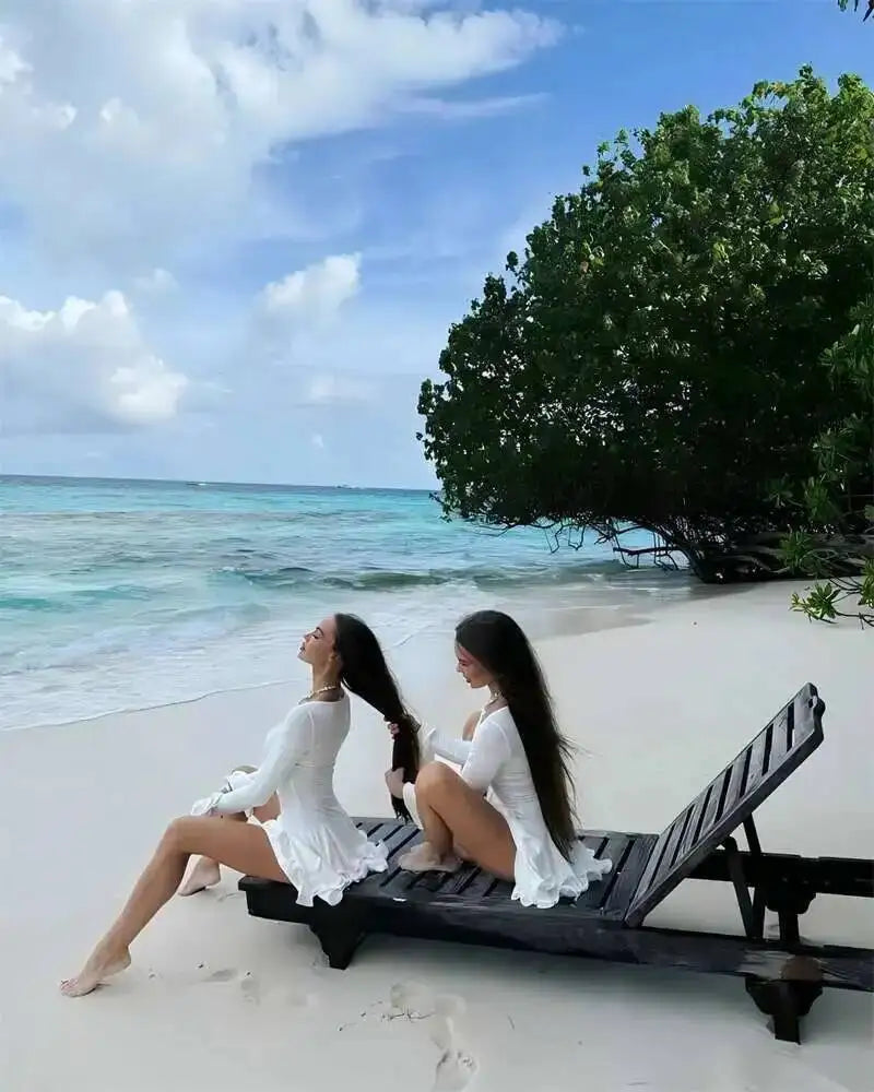 Blifanbo Flare Sleeve Ruffle Sexy V Neck Mini Dress Women Robe Irregular Single-breasted High Waist Slim A-line Club Dress