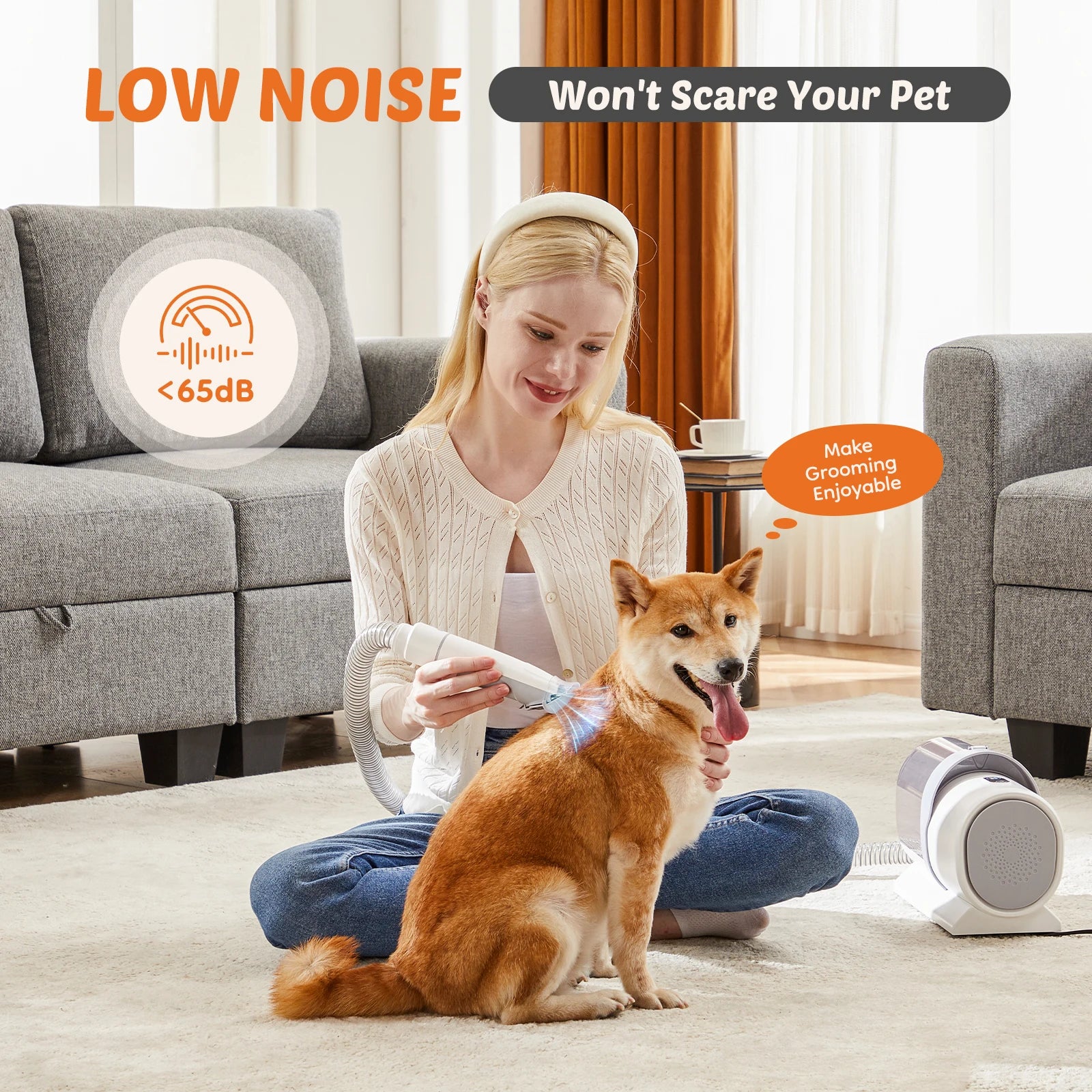 2.5L Pet Grooming Vacuum Kit with 5 Tools & Low Noise Clippers