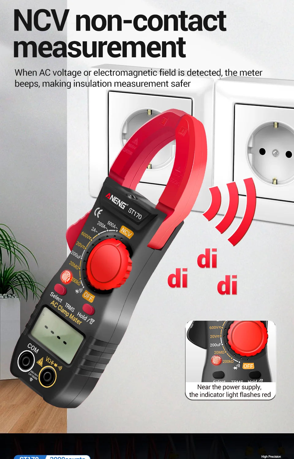 Clamp Meter Digital Multimeter NCV 1999 Counts AC/DC Voltage Ammeter Tester ANENG ST170 Capacitance Ohm Electrician Tester Tools