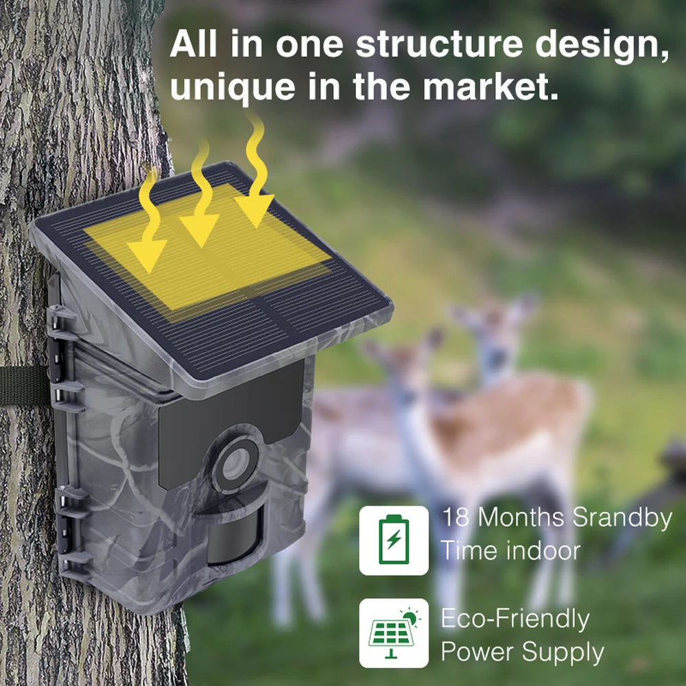 Solar Wildlife 50MP 4K Video Trail Camera Night Vision 0.3s Motion Activated Waterproof Garden Camera Outdoor Hunting Monitoring