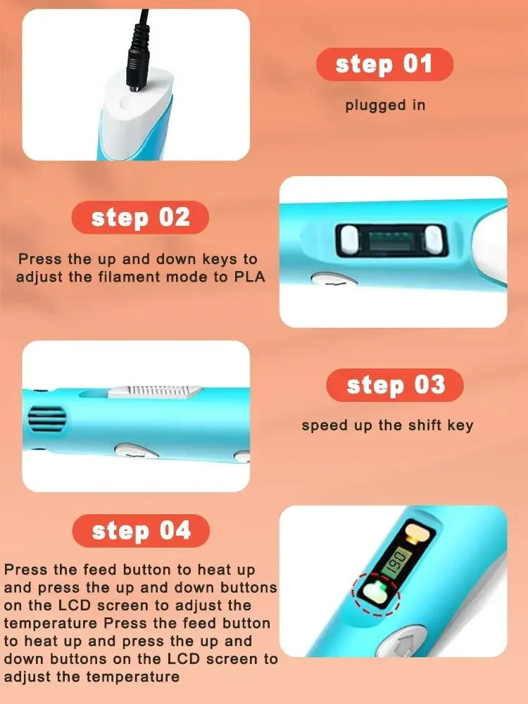 USB 3D Printing Pen with 9M PLA for Creative DIY Art