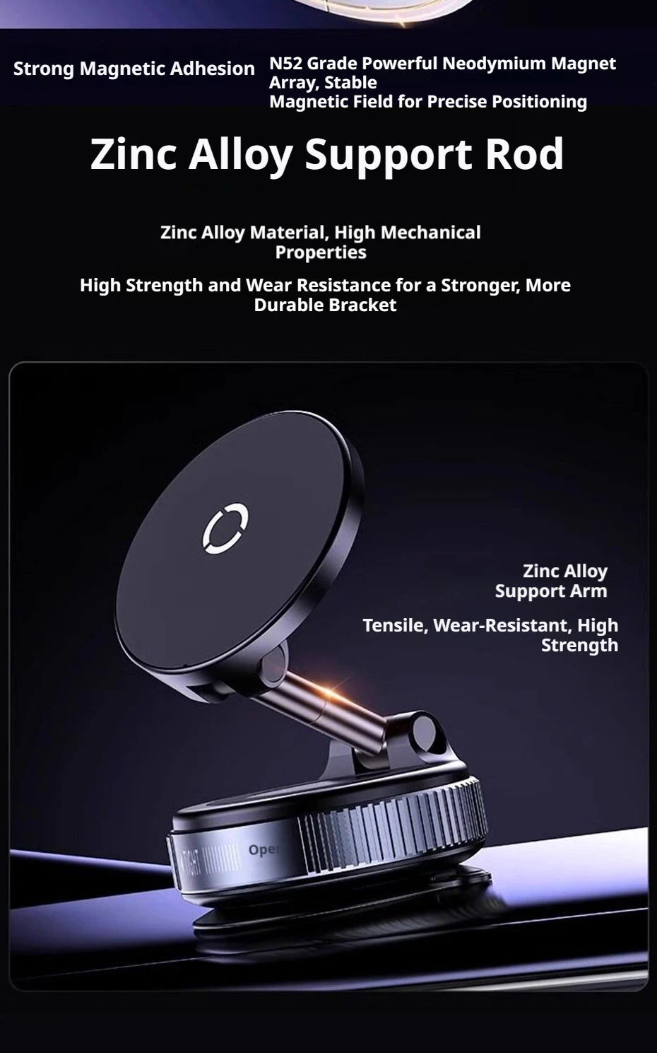 SEAMETAL Strong Magnetic Car Phone Holder Foldable 360° Rotation Multi-scene application 15W Vacuum Suction Wireless Charger