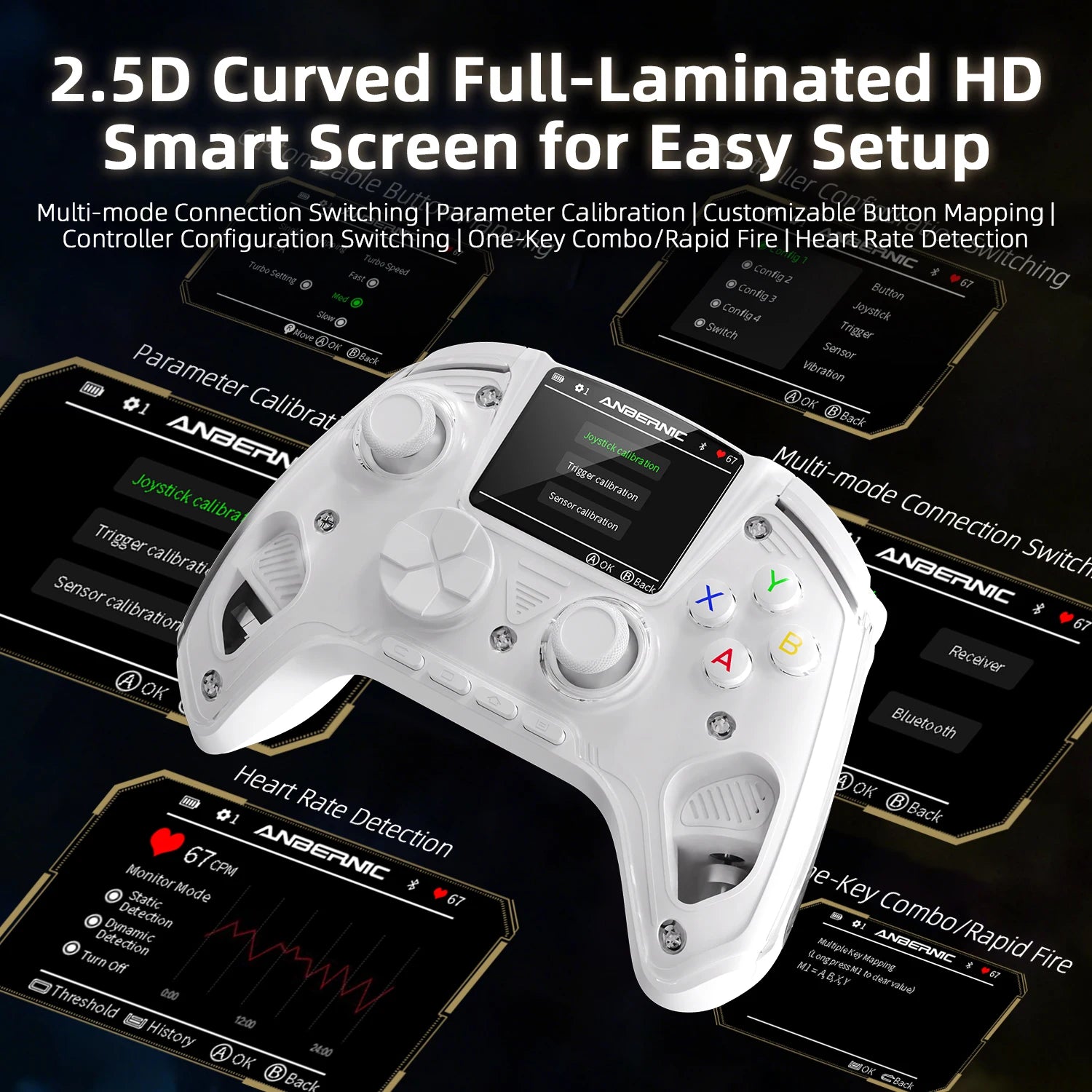 Interactive Screen Wireless Gaming Controller for PC, Steam, Linux, Android, Switch, iOS
