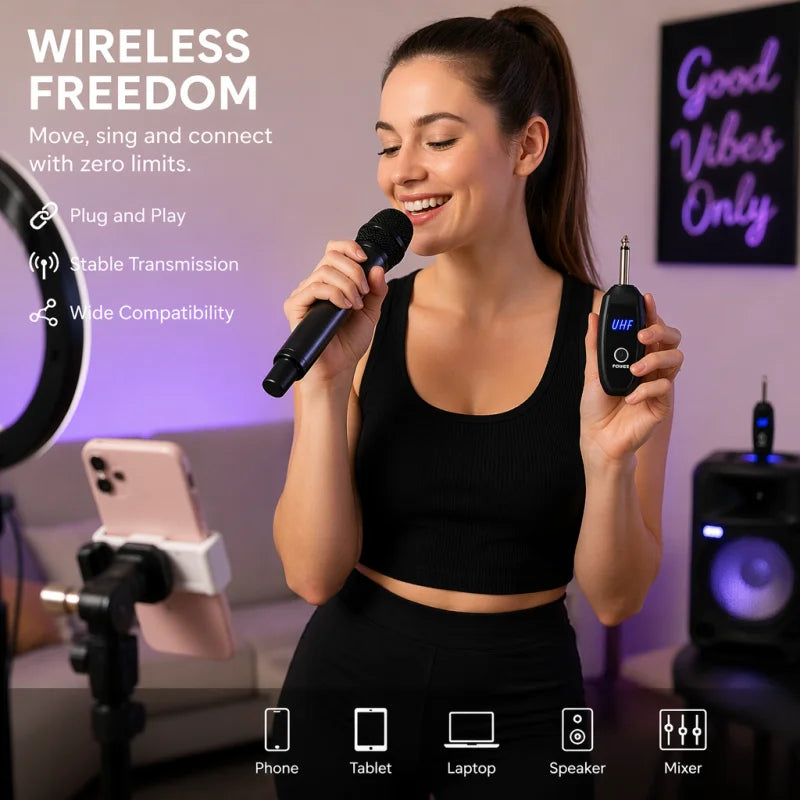 NXG N-008 Wireless Microphone Receiver & Transmitter with Smart Noise Reduction, XLR/6.35mm Plug-In Transmitter & Receiver Suitable for Recording, for Conferences, Stage Performances, - for Podcasts, Public Speaking, Events