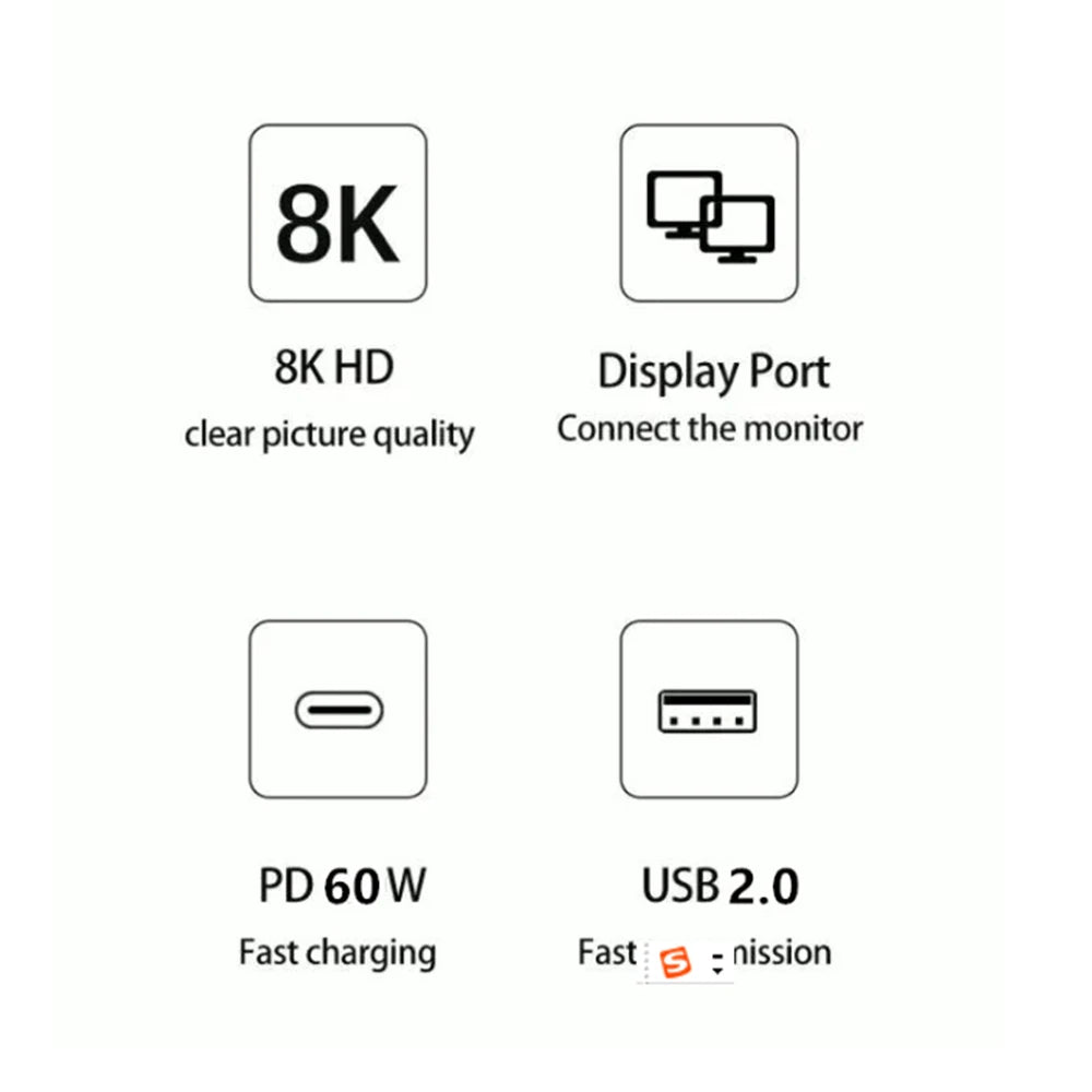 Adaptador USB-C a DisplayPort con USB y entrada PD