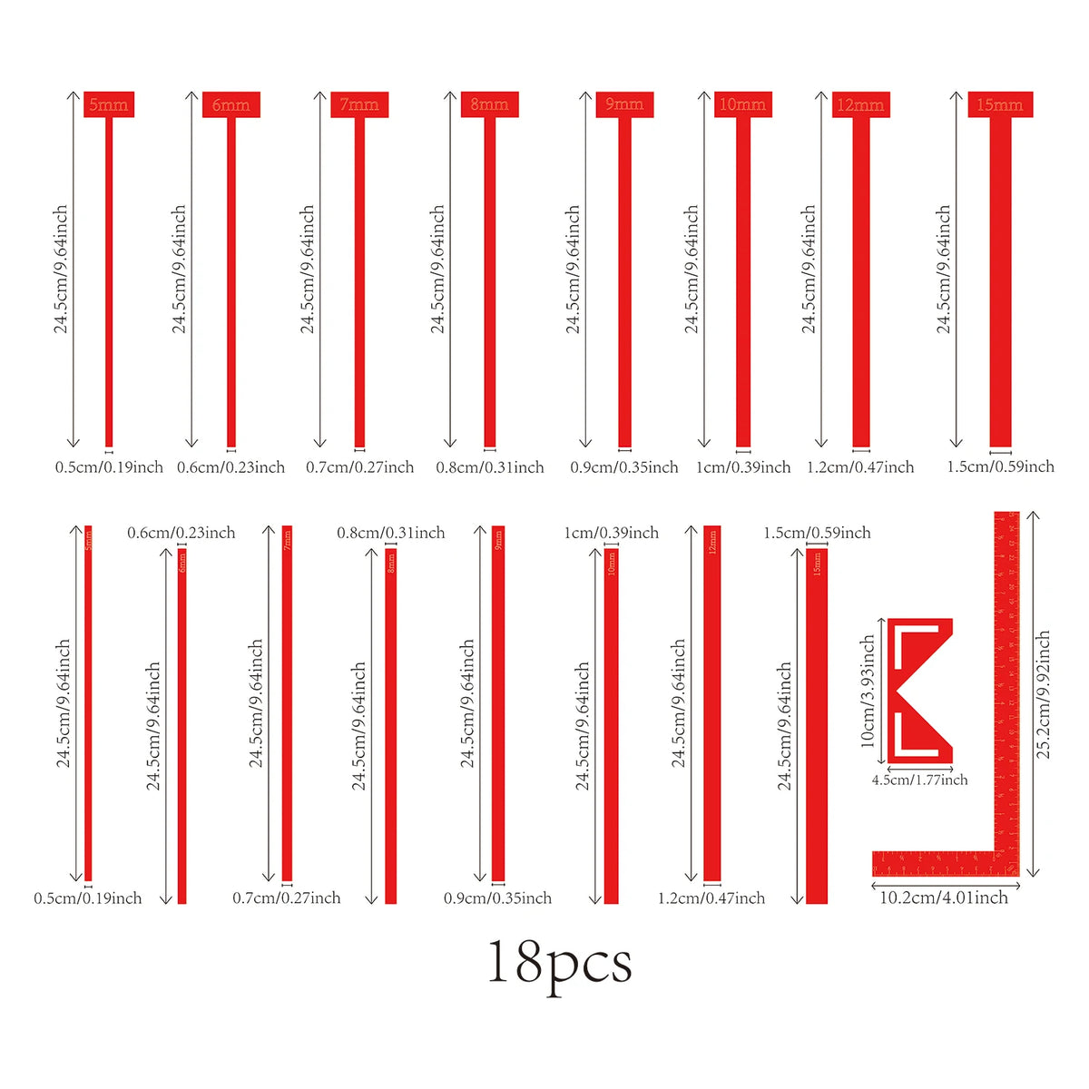 Bookbinding T-Handle Spacers & Guides — 18-Piece Set