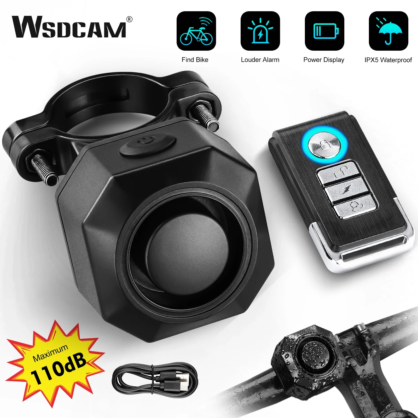 Wireless Bike Alarm with Remote, 110dB Motion Sensor Anti-Theft