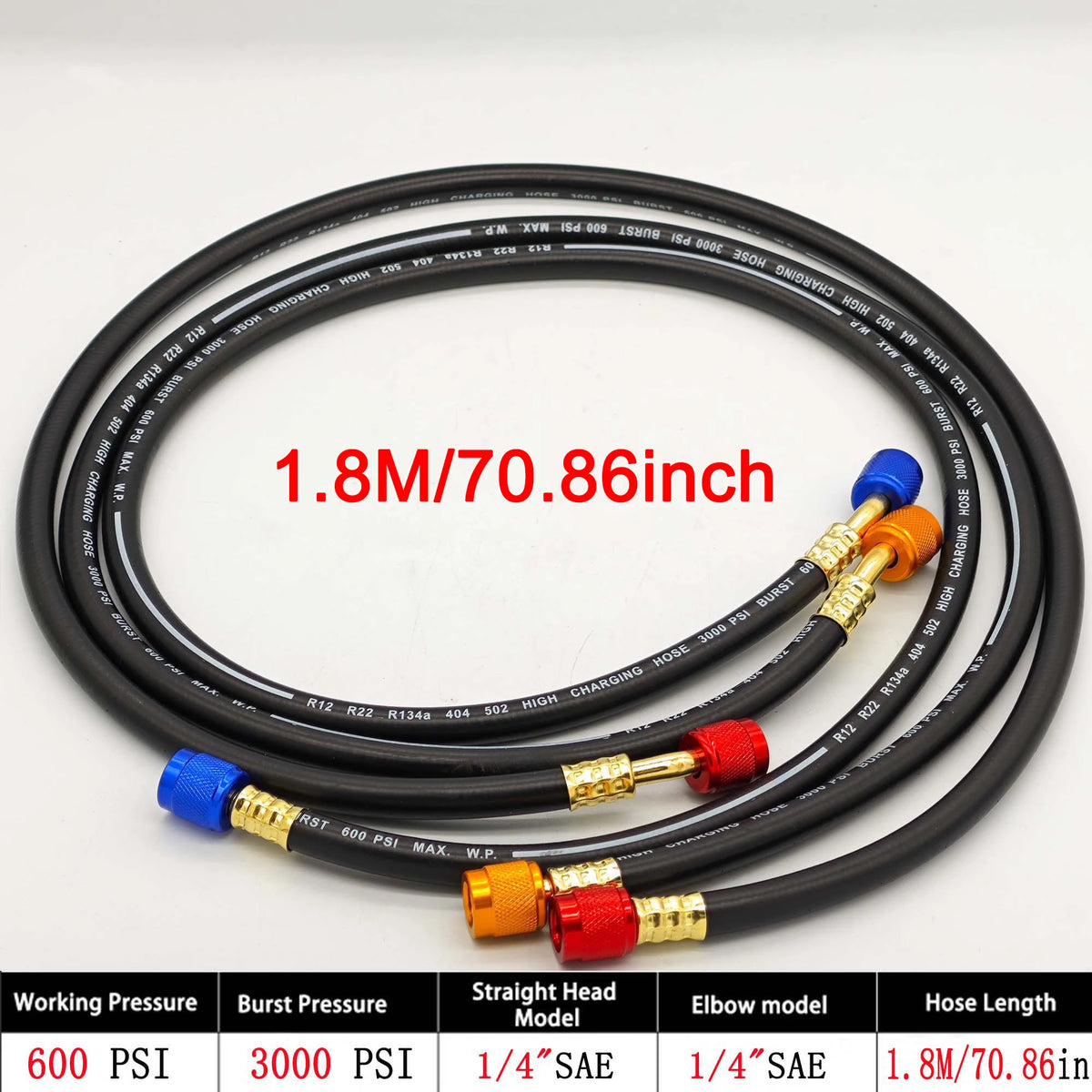 3 pièces Flexible de recharge R134a pour réfrigération AC, pression de travail 600-3000 PSI, compatible HVAC, manomètre de manifold et réfrigérant