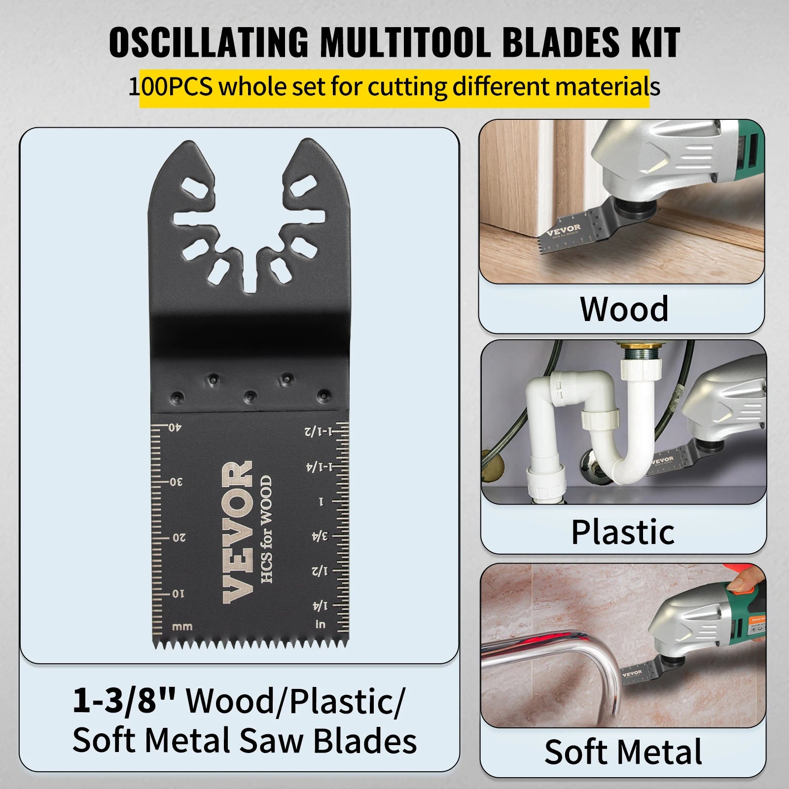 100PCS Oscillating Multitool Blades Kit for Wood Metal Plastic Cutting
