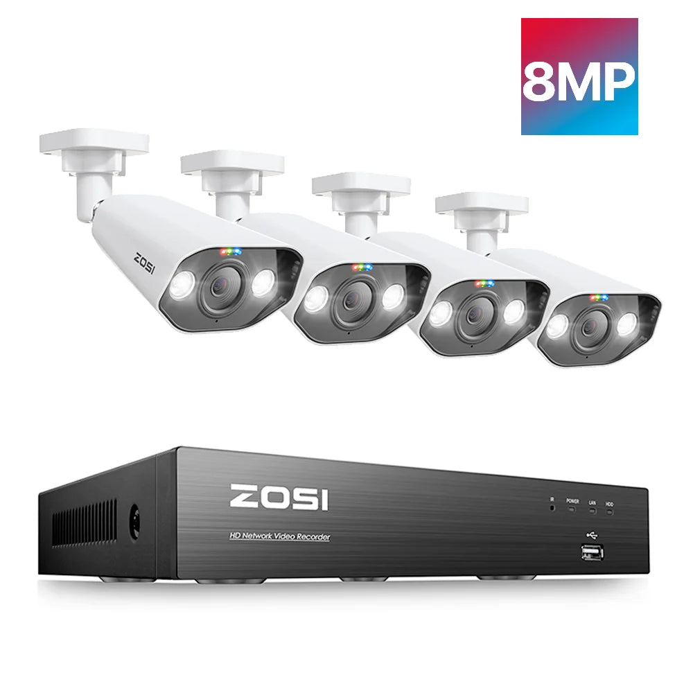 ZOSI 8MP 8CH PoE NVR Security Camera System with Siren and Audio