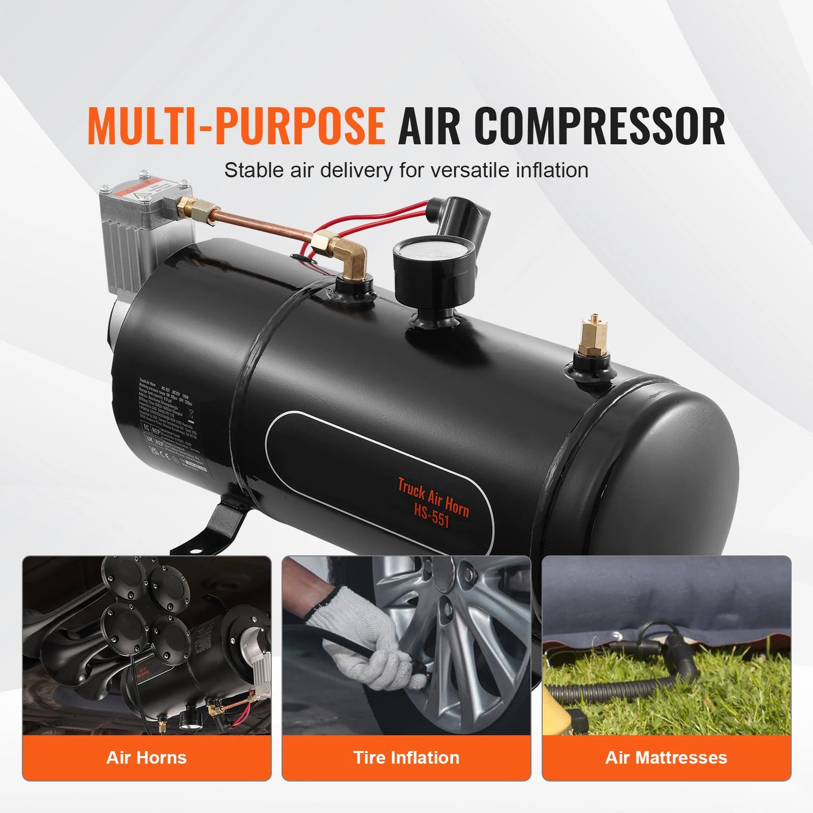 12V Onboard Air Compressor Kit with 0.8 Gal Tank 120 PSI
