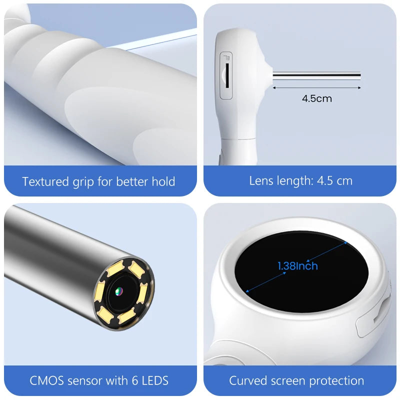 Otoscopio digital con cámara y pantalla de 1,38'' HD1080P, limpiador de oídos visual con 6 LED, endoscopio de vídeo portátil para extracción de cera