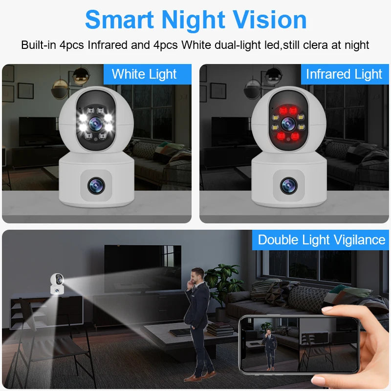 Caméra de sécurité WiFi à double objectif 6MP avec suivi automatique et audio