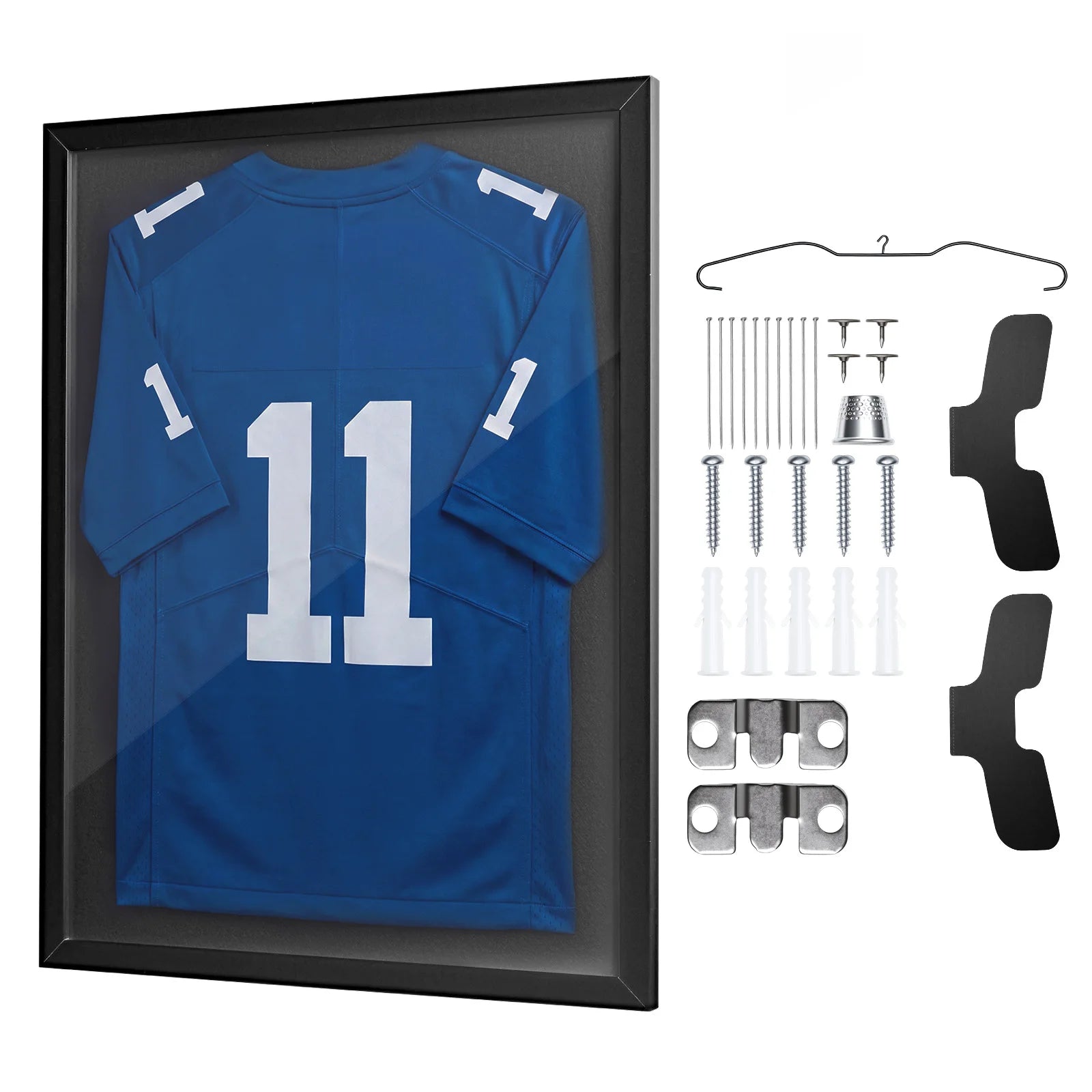 SucceBuy Jersey Frame Display Case, Wooden Sport Jersey Shadow Box with 98% UV Protection PC Panel and Hanger for Baseball Basketball Hockey Shirt Sport Uniform
