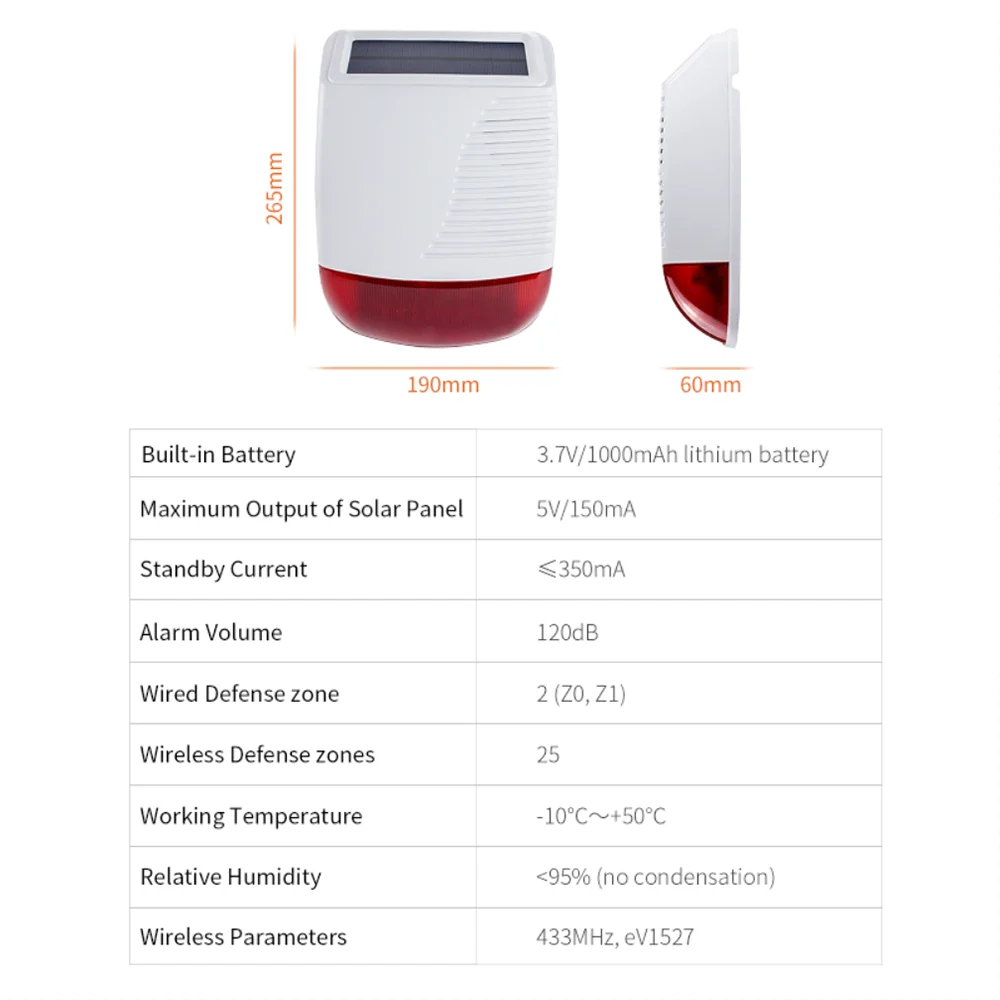 433MHz Solar-Assisted Outdoor Alarm Siren