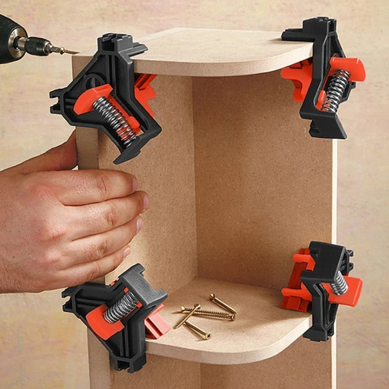 4PCS Right Angle Fixing Clip Woodworking Clamp Adjustable Swing Corner Clamp Corner Clip Fixer for Welding Drilling Cabinets